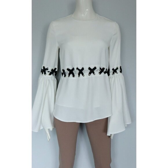 Prem The Label By Premonition Women's Size US 4 Small White Guns and Roses Top - Picture 8 of 8